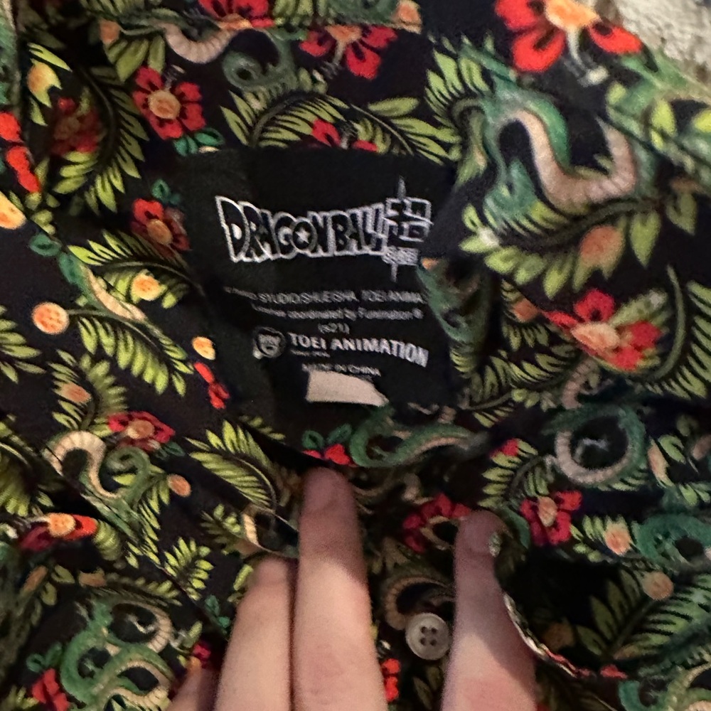 Dragon Ball Z Black Floral Casual Button Down Shirt
